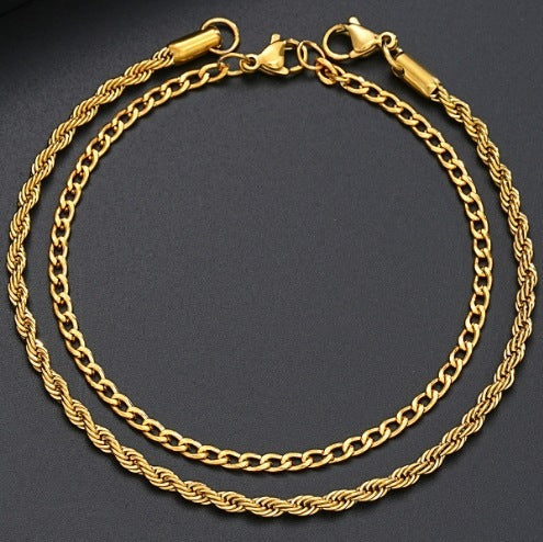 Stainless Steel Twist Chain Bracelet 2-piece Set Fashion